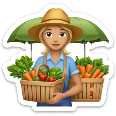 Shopper with veggie tote,Farmers’ Market, background veggies cart. sticker