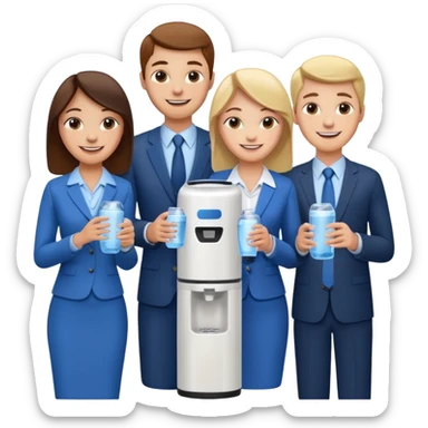 a group of 3 employees gathered around a water cooler, smiling and chatting sticker
