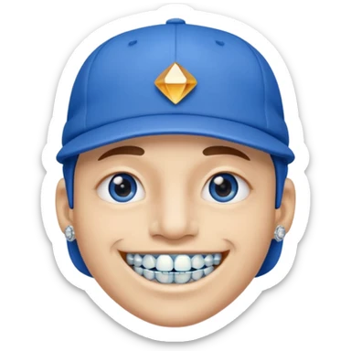 Wearing blue cap and nose diamond with braces on teeth sticker