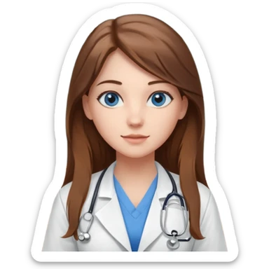 inside a classroom at university that says nursing school on the board with a pretty female nursing student with long brown hair, blue eyes sticker