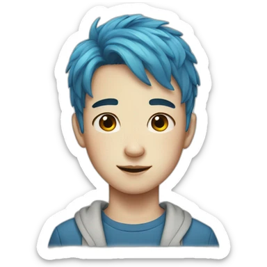Boy with freckles, blue hair and korean  sticker