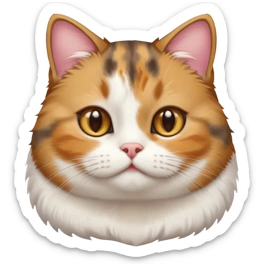 torbie and white cat with small head, hazel eyes, and short but chubby body sticker