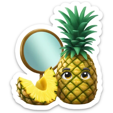 3D elegant pineapple🍍  with big shiny eyes 👀 pineapple holds mirror with its reflection 🪞🍍 sticker