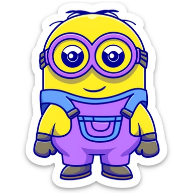 yellow minion with one eye, goggles, blue overalls sticker