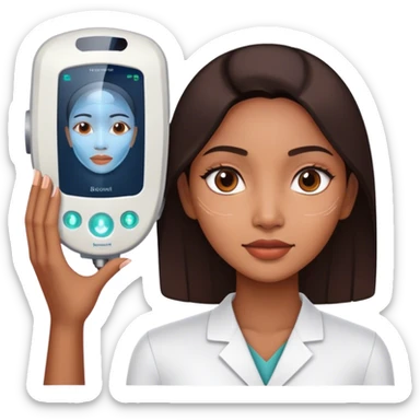 A beauty Indonesian woman with scanning animation in her face indicating skin scanner for dermatology purpose. sticker