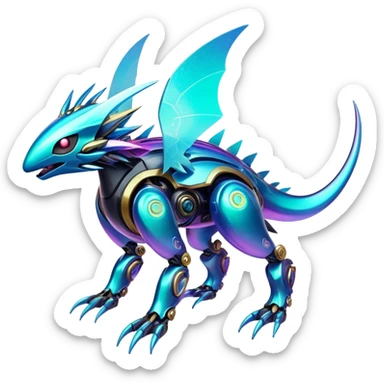  Epic legendary rare glowing mechanical Shiny sparkly transparent bioluminescent luminescent vibrant bright pastel dark exotic iridescent colorful gradients futuristic modern metallic glossy glittery fantasy-cyber-Fakémon-Pokémon-Vernid-creature sticker