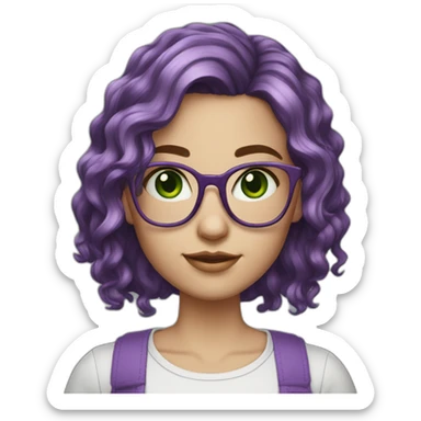 white-girl-purple-wavy-hair-green-eyes-square-glasses sticker