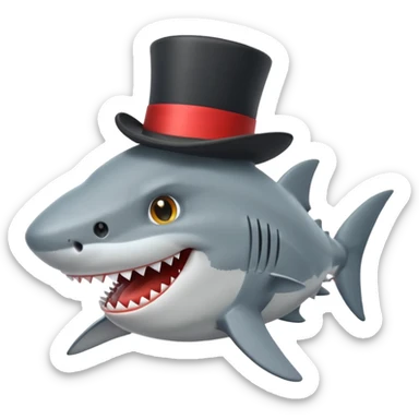 shark with a top hat, open mouth, simple apple emoji style sticker