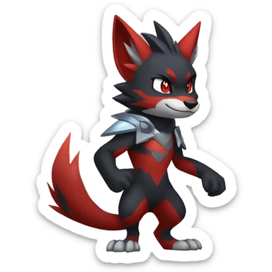Black Cool Edgy Anthro Quilava Litten Zoroark Zorua Fakémon  with White and Red Edgy markings sticker