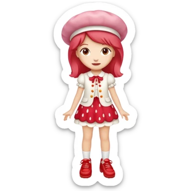 pretty and cute realistic modern day strawberry shortcake full body with red shoes emoji sticker