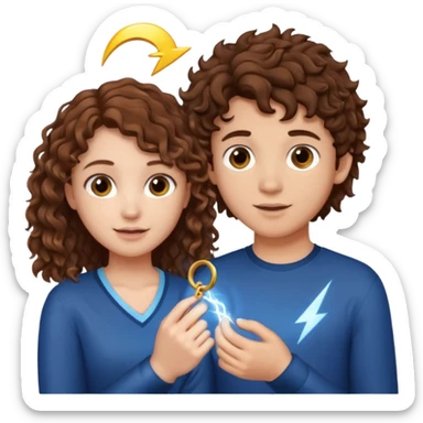 a 15 year old girl with brown curly hair but she has lightnings in it with a brown haired boy who gave her a promise ring sticker