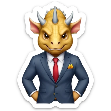 angry face of a triceratops in a suit sticker