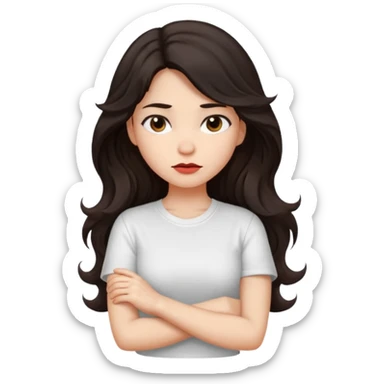 girl dark long wavy hair crossing her arms with slight pout sticker