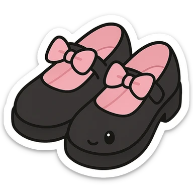 BLACKPINK-inspired gothic shoes, no hearts, black and pink, cute and stylish, kawaii style, mary jane shoes with bows sticker