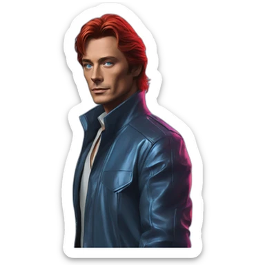 Alain delon neon cyberpunk blue eyes red hair full body sticker