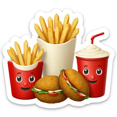 falafel and fries, with two small containers, one with red sauce and one wwhite sauce  sticker
