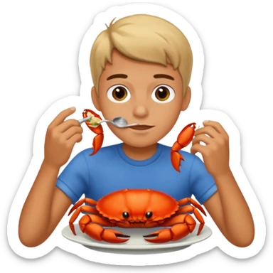 boy eating a lot of crab  sticker