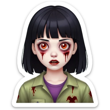 girl zombie with black hair and bangs sticker