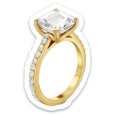 One Cushion cut diamond ring with gold band  sticker