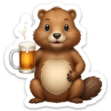 A relaxed beaver leaning back with a foamy beer mug sticker