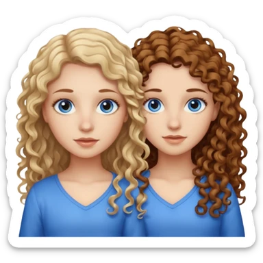 sisters, one has brown eyes, long curly brown hair, the other one has straight blond hair and blue eyes sticker