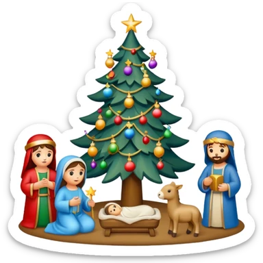 Christmas tree and nativity scene sticker