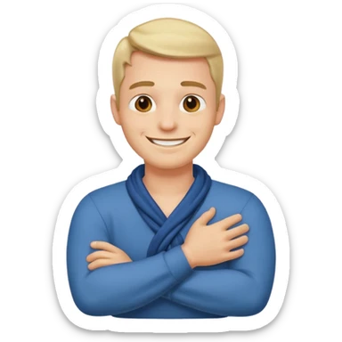 Man cross armed holding his neck grinning  sticker