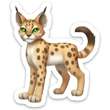 spotted Lynx-Caracal-Fakemon-hybrid with orange points, green eyes brown toes, and short tail, full body sticker