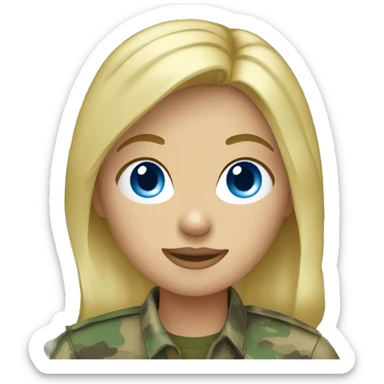 Blonde haired blue eyed woman in camo shirt sticker