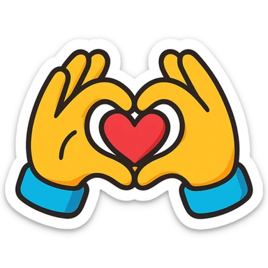 heart hands icon, hands forming a heart, bright colors, playful and energetic sticker
