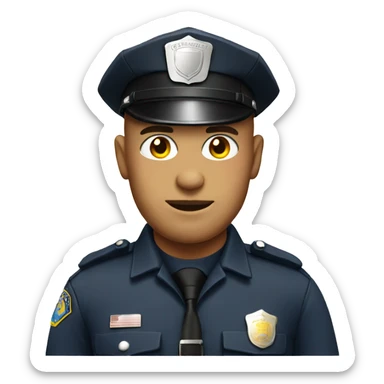 Bald police officer with shiny head sticker