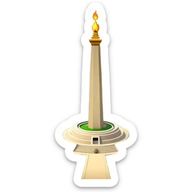 Cinematic Realistic Monas Landmark Emoji, showcasing the National Monument in Jakarta, a towering obelisk with a golden flame, set within a lush park under a clear, radiant sky. sticker