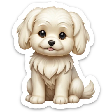 cinematic-[Maltese]-realistic-full-body-sitting-emoji,-tail-resting-loosely-beside-its-paws,-head-tilted-dramatically, -wavy-[cream]-fur,-simplified-yet-realistic-focused-features,-highly-detailed,-glowing-with-an-almost-sarcastic-glow sticker