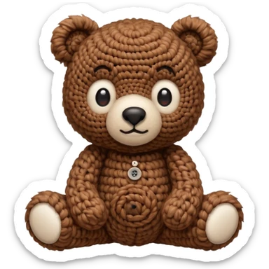small brown crochet bear with button eyes, sitting sticker