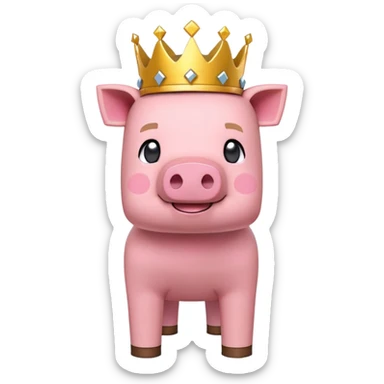 Minecraft pig full body pink blocky animal with square head wearing a crown sticker