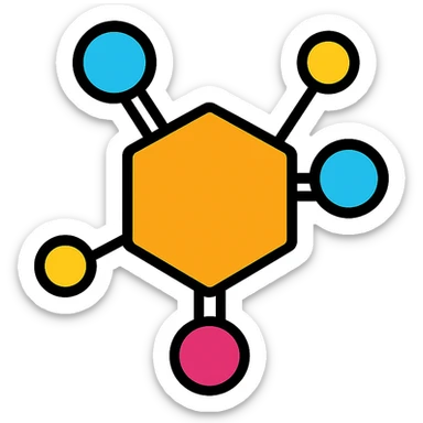 stylized caffeine molecule, energetic, modern icon sticker