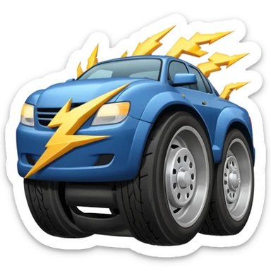 A front semi steer tire that is flat getting stuck by a lightning bolt add highway sticker