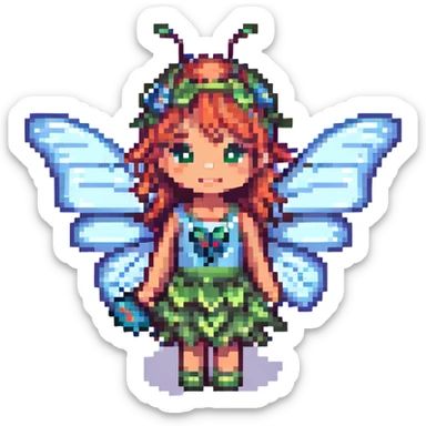 a fairy with butterfly wings, pixel art style sticker