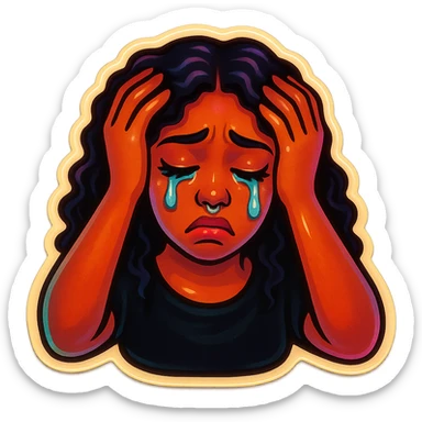 sad Tears rolling down face 
Mouth Pout
hands on head 
head down
 sticker