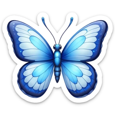 Cinematic Realistic Cute Blue Butterfly Portrait Emoji, Head tilted playfully and inquisitively, featuring beautifully patterned sapphire wings with intricate venation and a charming, petite body with round, sparkling eyes full of gentle curiosity, rendered with lifelike detail and warm natural highlights, high shine, affectionate and spirited, styled with a touch of whimsical garden magic, soft glowing outline, capturing the essence of a mischievous yet lovable blue butterfly that seems ready to flutter playfully into your arms! sticker