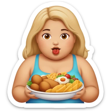 fat girl eating lots of food sticker