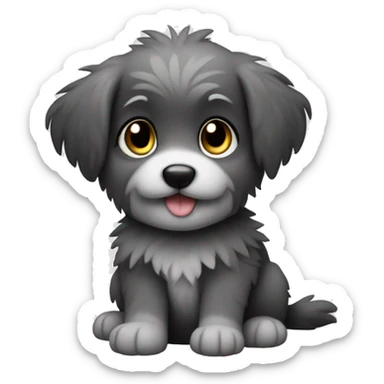 Blackand grey flufy puppy sticker
