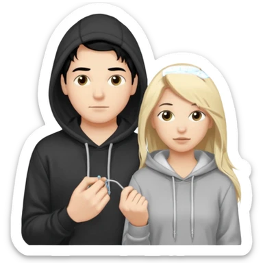 I want it to be this emote 🙍‍♂️
of a guy with black hair and a black sweatshirt with the word "sperma" written in white in the middle. Behind him, there's a pretty blonde with long hair, pulling the string on the first person's hoodie. The girl is wearing a gray sweatshirt. sticker