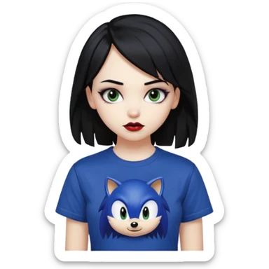 make a goth girl with black hair side bangs, and wearing sonic clothes  sticker