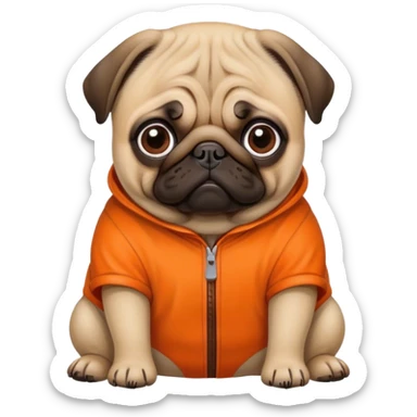 Pug in prison with orange jumpsuit sticker