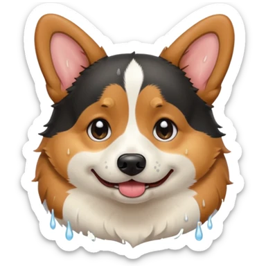 black tricolor corgi with no tail and crying sticker