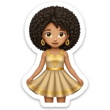 Create a black chibi girl with long afro hair and beautiful gold eyes with a smile sticker