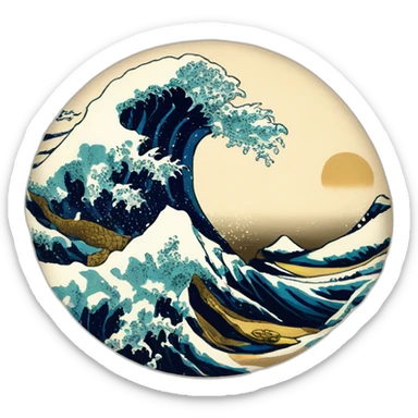 Hokusai in the style of Salvador Dali sticker