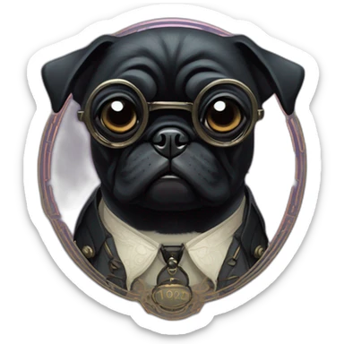 A cyberpunk black pug in Art Nouveau style during 1910 sticker