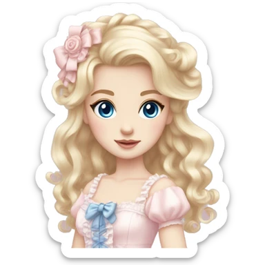 sweet lolita blond hair blue eyes white skin light pink dress sticker